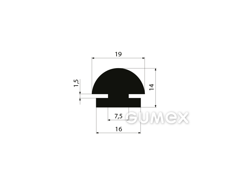 Geformtes Gummiprofil, 14x19mm, 80°ShA, EPDM, -40°C/+100°C, schwarz, 